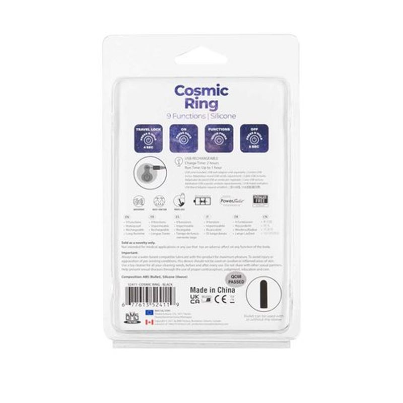 Power Bullet Cosmic Cock Ring w Bullet Black