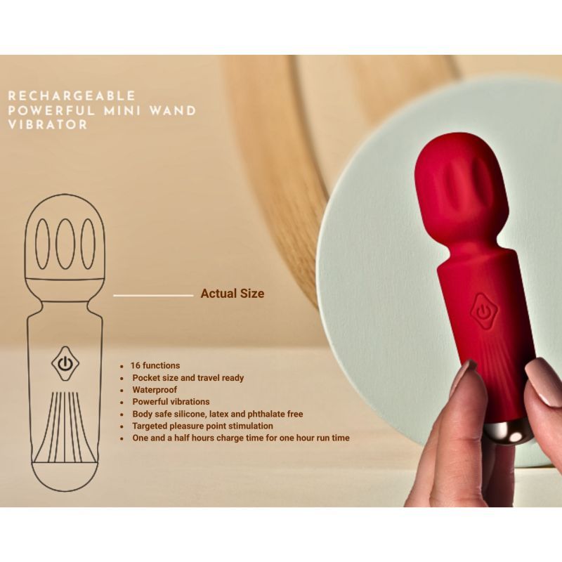 Rechargeable 16 Mode Silicone Mini Wand Azalea Red